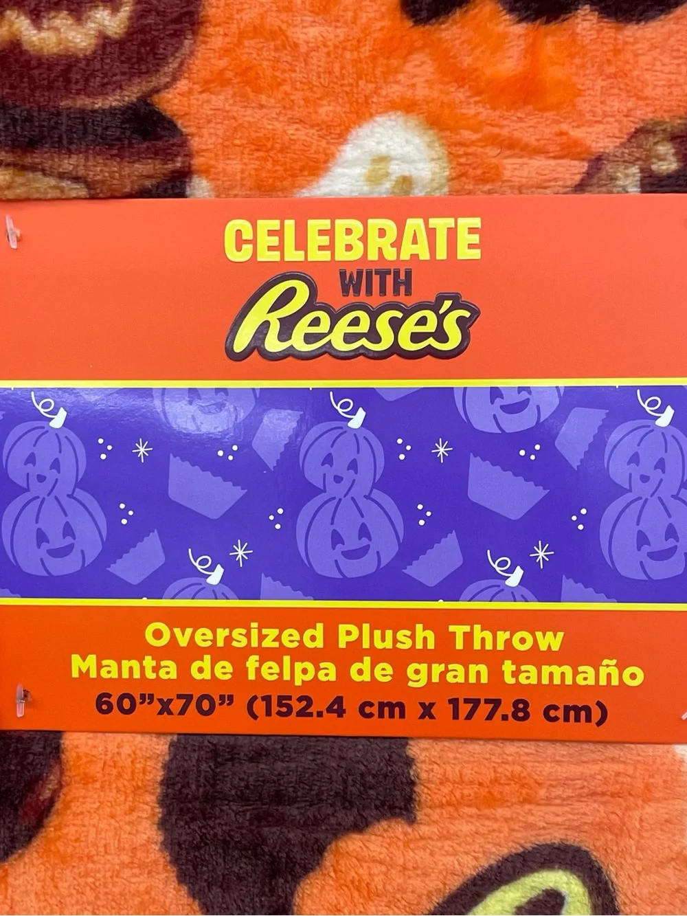 Reese's Plush Halloween Throw Orange 60x70 Candy Ghost Jack-O-Lantern NEW NWT